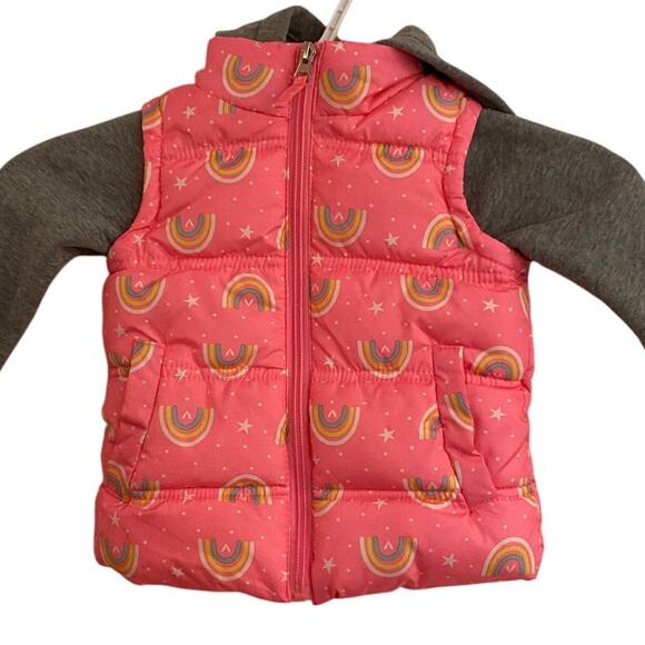 Pink Platinun Sz 2T Rainbows Happy puffer Jacket Warm Cozy Outerwear - Picture 1 of 4